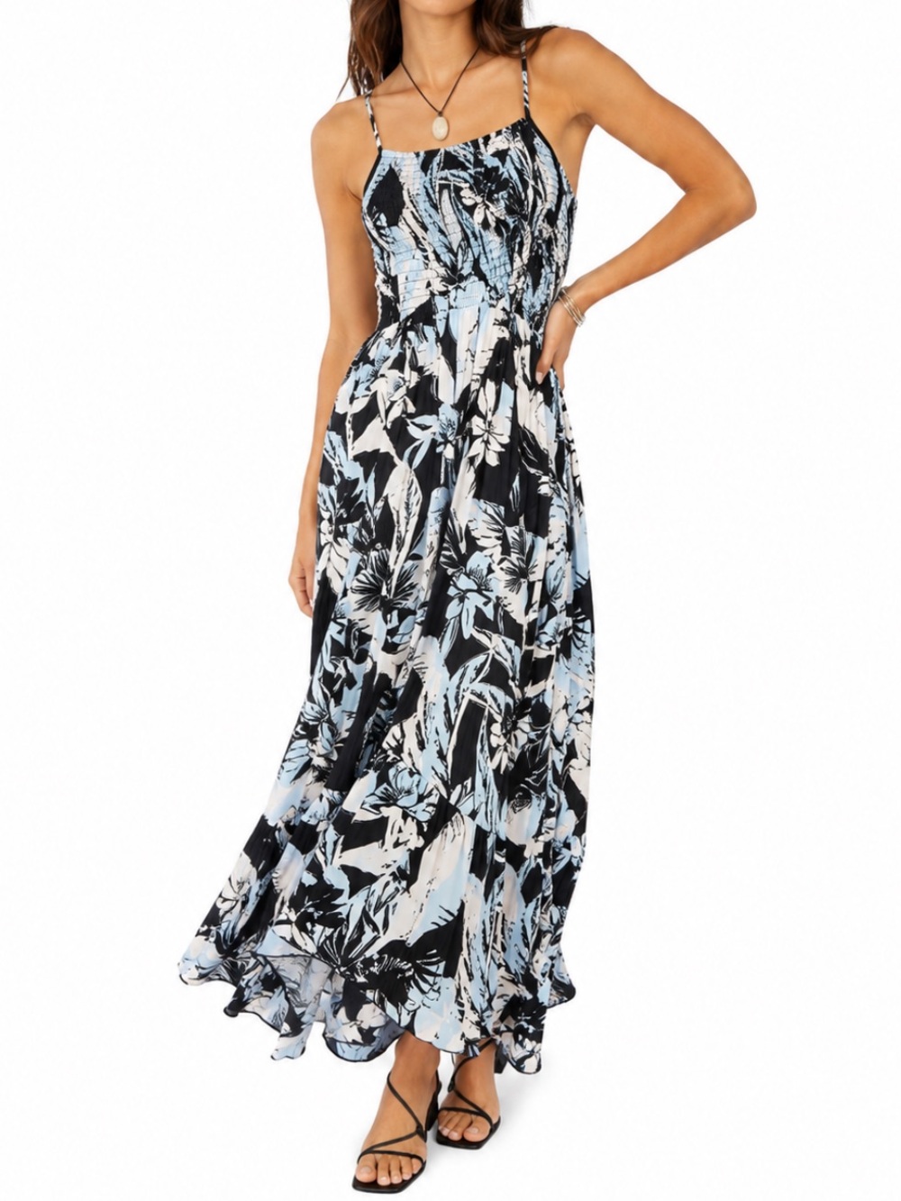 INTIMATELY FREE PEOPLE Botanical Flowy Maxi Dress Island Fairy Boho Resort Small
